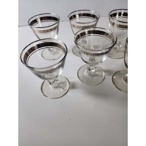 Silver Band Cordial Glasses VINTAGE MCM - Set of 6 - Picture 2 of 7